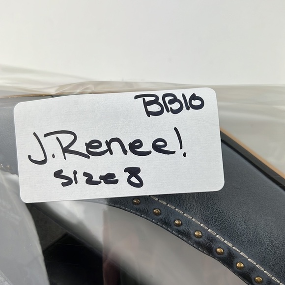 J. Renee! Gunsmoke blue leather gold studded embossed heels - Picture 13 of 13